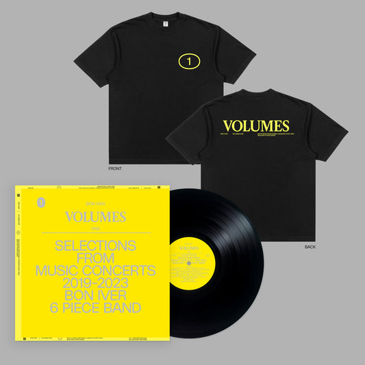 VOLUMES: ONE (SELECTIONS FROM MUSIC CONCERTS 2019-2023 BON IVER 6 PIECE BAND) Black Vinyl LP Fanpack